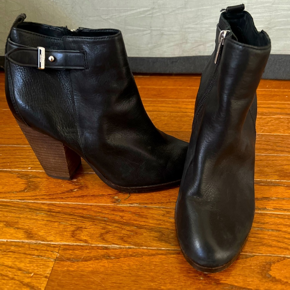 Coach black leather heeled booties
